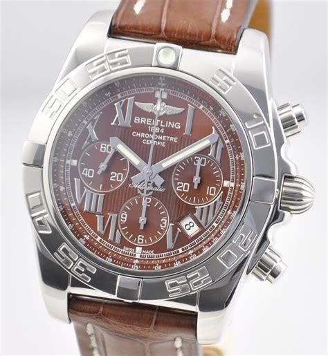 breitling chronomat brown leather stainless steel watch|breitling chronomat price range.